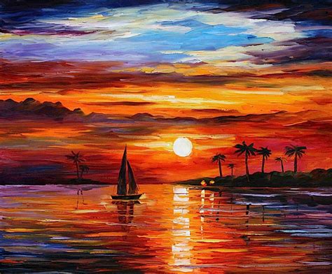 Sunset — Pintura Al Óleo Con Espátula Por Leonid Afremov Medida 36