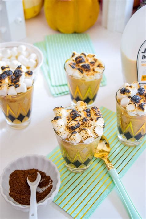 Pumpkin Spice Pudding Shots For Desert With A Toasted Marshmallow