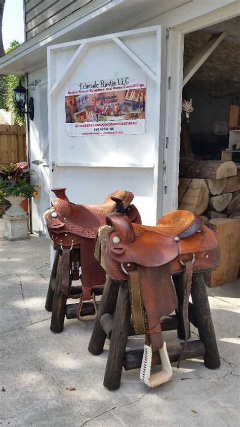 2 Authentic Western Horse Saddle Bar Stools Barstools Decor Counter