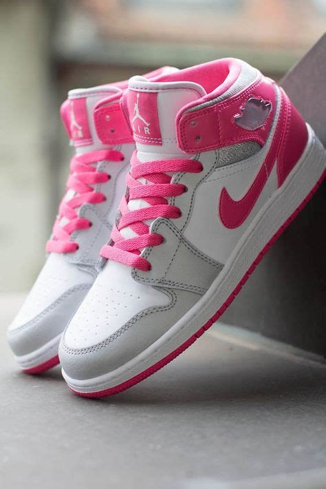 Girls Air Jordan 1 Mid Gs Metallic Platinum And Dynamic Pink Nike Shoes Shoes Nike Shoes Outlet