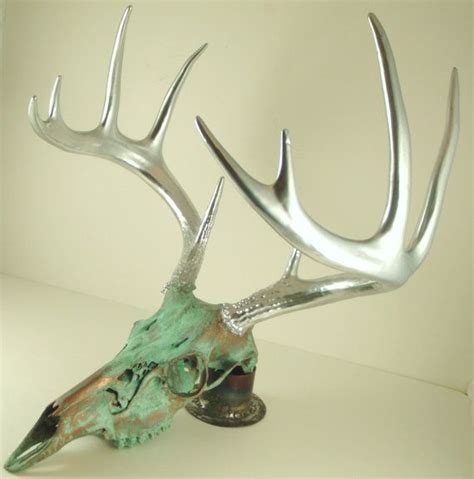 Copper Aged With Green Patina And Chrome Deer Skull Art Etsy Deer