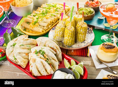 Fiesta Party Buffet Table With Traditional Mexican Food Stock Photo Alamy