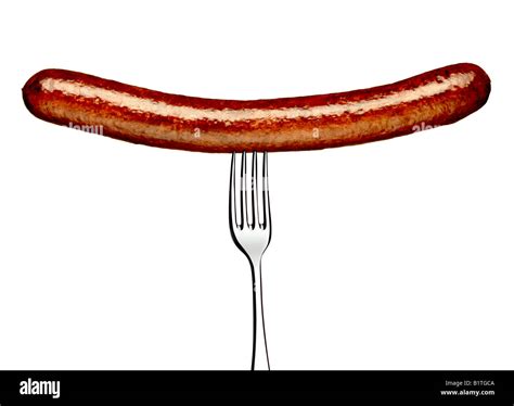 Long Pork Or Beef Sausage On A Fork Stock Photo 18364762 Alamy