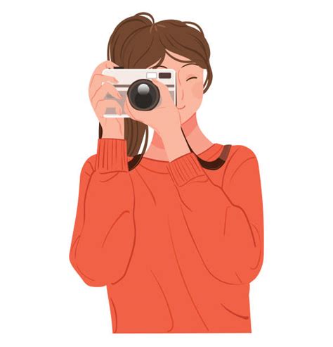 Photographer Camera Photographic Equipment Women Brown Hair Illustrations Royalty Free Vector