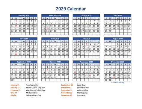 Pdf Calendar 2029 With Federal Holidays