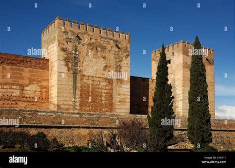 The Towers Of The Alacazaba Citadel Of The Alhambra Palace Granada