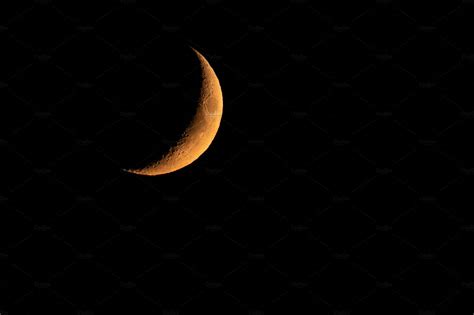 Yellow Crescent Moon In The Dark Nature Stock Photos ~ Creative Market