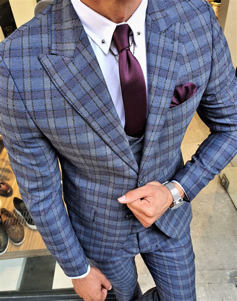 Buy Indigo Slim Fit Plaid Suit By With Free Shipping