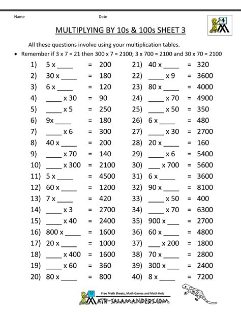 Multiply And Divide By 10 100 1000 Worksheet