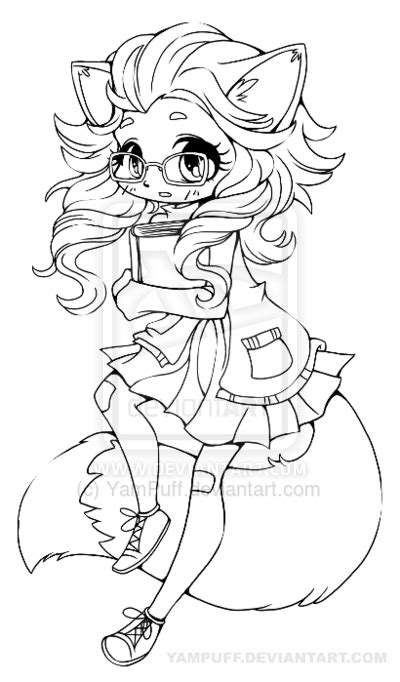 Fox Girl Chibi Lineart By Yampuff On Deviantart Chibi Coloring Pages