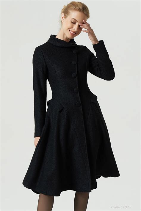 Vintage Inspired Swing Coat Black Wool Coat Wool Coat Women Etsy