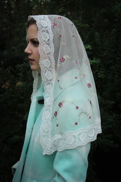 Evintage Veils~ St Therese Ivory Floral Embroidered Lace Mantilla