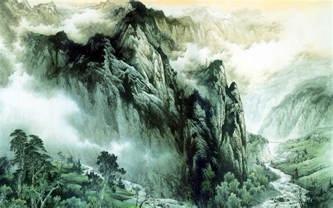 Chinese Ink Painting Mountains And Rivers Wallpapers Hd Desktop