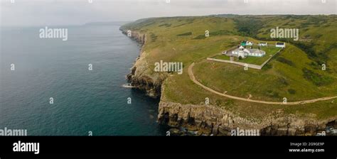 Aerial View Of Anvil Point Lighthouse On The Jurassic Coast In Dorset