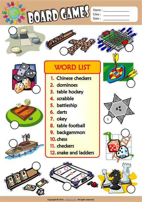 Board Games Esl Vocabulary Number The Pictures Worksheet For Kids