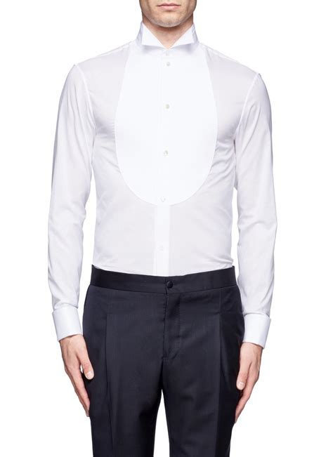 Armani Wing Tip Collar Cotton Tuxedo Shirt In White For Men Lyst