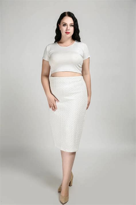 women s sexy plus size formal skirt high stretchy empire waist midi skirt white work office