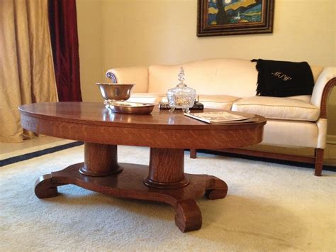 The only things left to do are polyurethane the well, the one thing i know for sure will go under there is our wedding album. Tiger Oak Quarter Sawn Oval Coffee Table | eBay (With ...