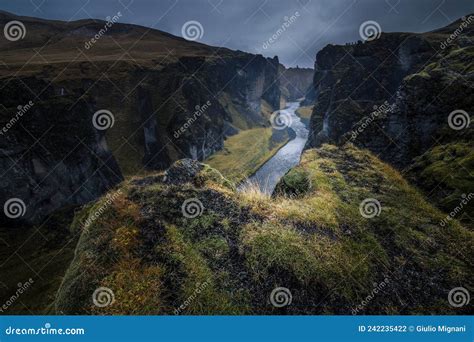 Fjadrargljufur Canyon In Iceland Stock Photo Image Of Drone Mountain