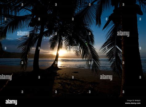 Sunset Over The Tropical Beach At Puerto Viejo Costa Rica Stock Photo