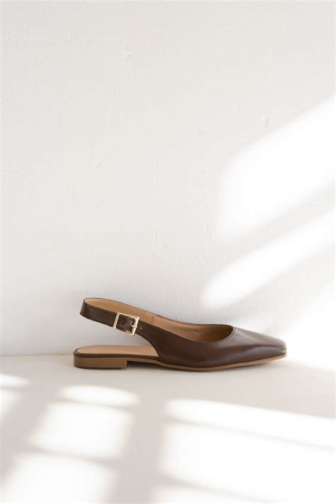 Leather Slingback Ballet Flats Brown