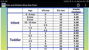 Children Shoe Size Chart Android Apps On Google Play