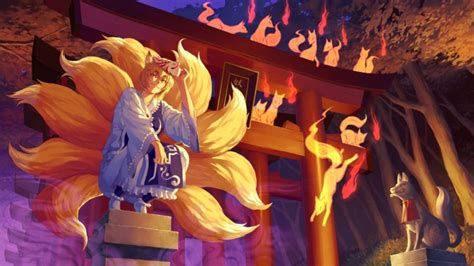 Blondes Tails Video Games Touhou Dress Fire Animal Ears Spirit