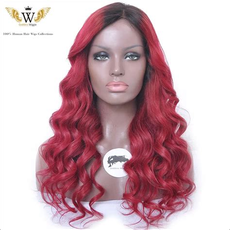 6a Red Ombre Color Remi Full Human Hair Lace Wigs For Black Women