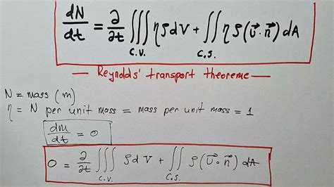 Mass Continuity Equation From The Reynolds Transport Theorem YouTube