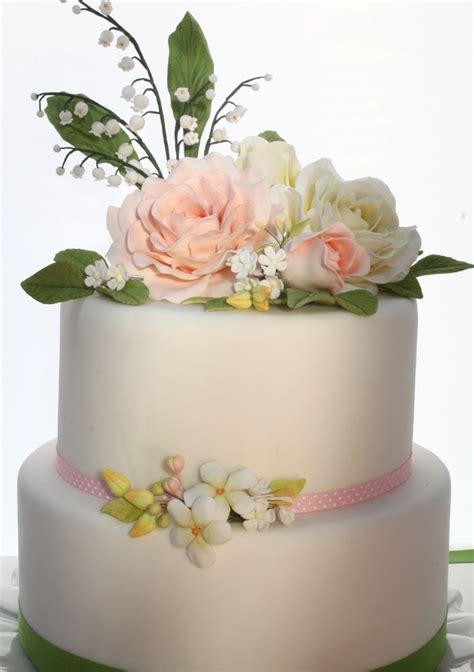 Wedding Cake With Sugar Flower Topper In Spring Colors Birthday