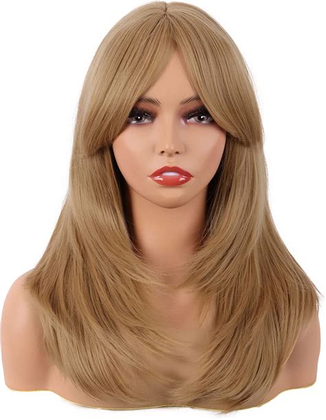 20 Inch50 Cm Long Layered With Bangs Straight Synthetic Fiber Shoulder