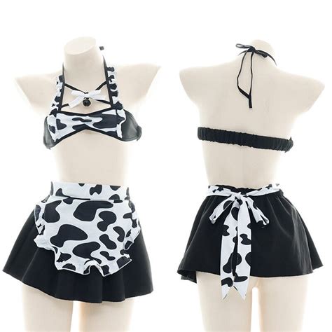 frilly cow print maid bikini set sissy panty shop