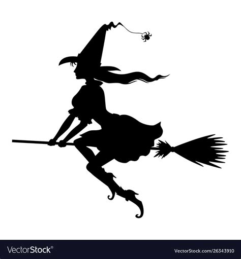 Witch On Broom Fly Silhouette Royalty Free Vector Image