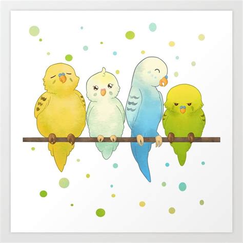 Drawing Digital Illustration Modern Cute Polkadots Animal Bird Budgie