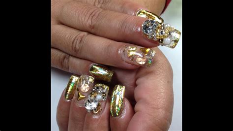 Gold Foil Acrylic Nails Youtube