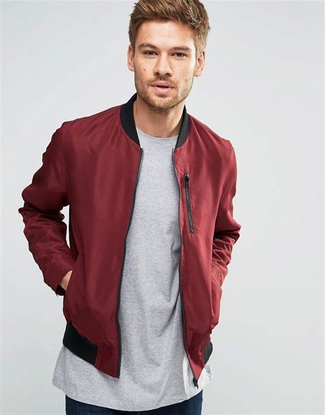 Asosbomberjacketwithzipchestpocketinburgundy Red Bomber