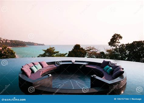Sunken Seating In The Infinity Edge Pool With Ocean View In Even Stock