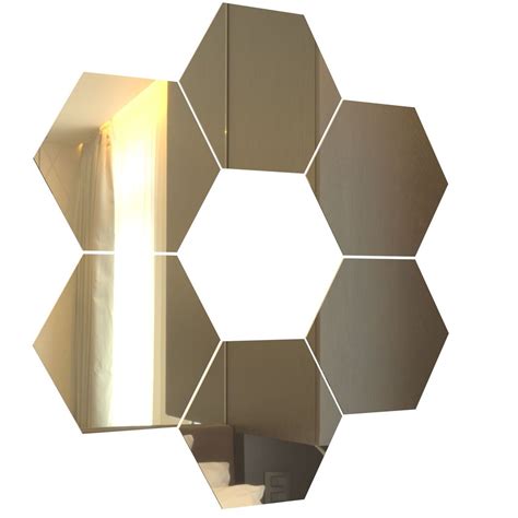Hexagon Mirror Tiles Décor Gold Self Adhesive 20cm Large 6