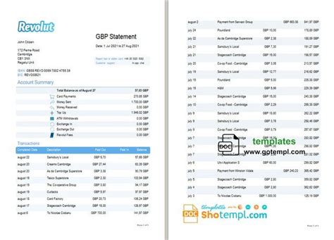 Traditional banks are slow, clunky and expensive. United Kingdom Revolut bank statement template in Word and ...