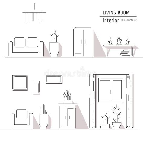 Linear Flat Interior Design Illustration Of Modern Designer Living