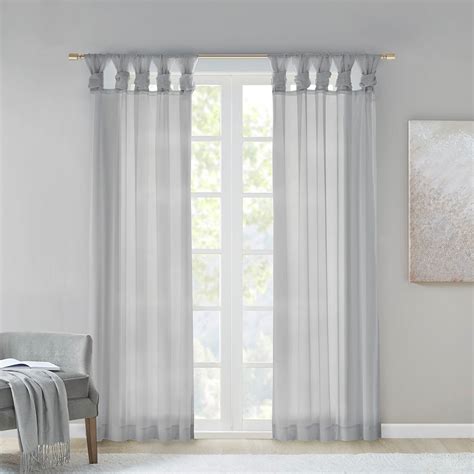 Set Of 2 Light Grey Sheer Twist Tab Window Curtain Panels Ceres Light