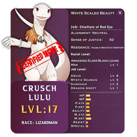 Crusch Lulu Character Sheet From Anime Overlord In 2023 Character Sheet Beauty Job Anime