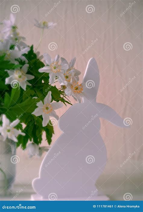 Easter Bunny With Spring Flowers Stock Image Image Of Decorations