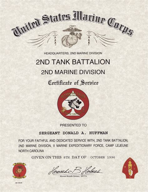 Usmc Tank Battalion Unit Member Certificate