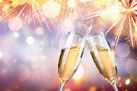 Feiertage Neujahr Champagne Feuerwerk Bokeh Celebration Glas Alcohol