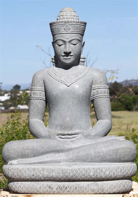 Sold Stone Cambodian Meditating Buddha Statue 40 105ls465 Hindu