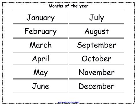 Free Printable Months Of The Year Chart Free Printable A To Z