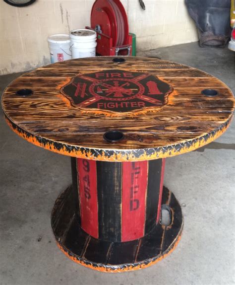 Wooden Spool Firefighter Table Firefighter Man Cave Firefighter Home