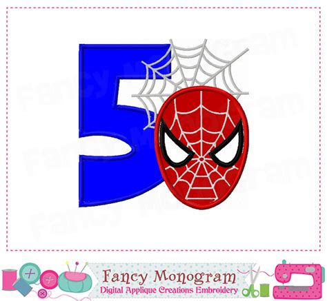 Spiderman Number 5 applique,Birthday number 5 applique,My 5th birthday
