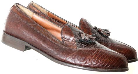 Stacy Adams Cognac Genuine Snakeskin Tassle Loafers Shoes Mens